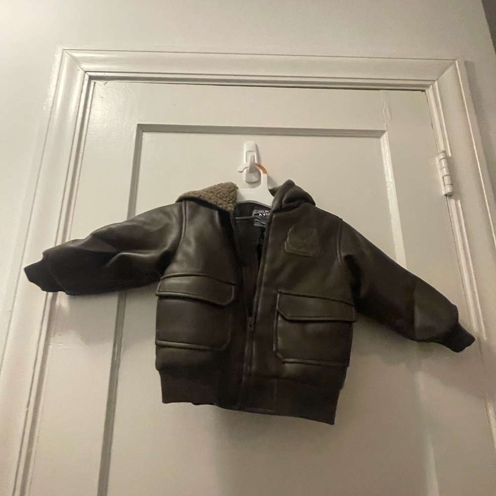 Avirex Brown Faux Leather  Baby Boy Jacket with Hood